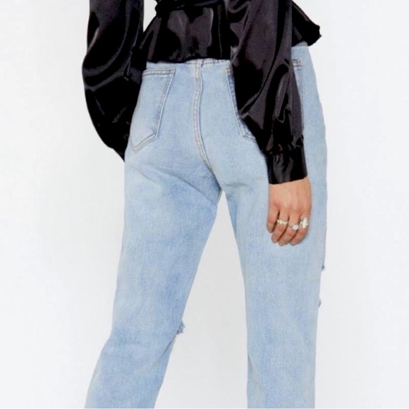 Nasty Gal Grunge Shred Over Heels Straight Jeans Sz. UK 8 / US 26 NWT - Picture 4 of 9